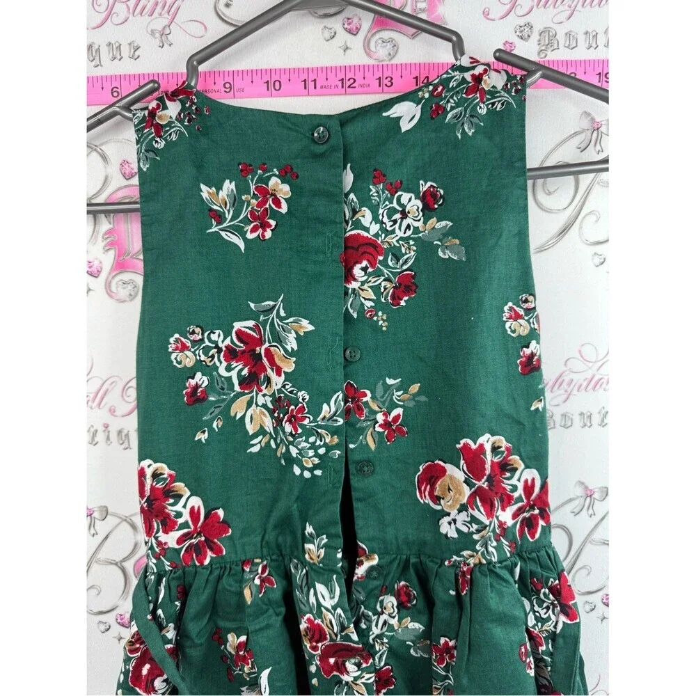 Carter's dress Green Floral Sleeveless Party Dress with Red and Cream Accents